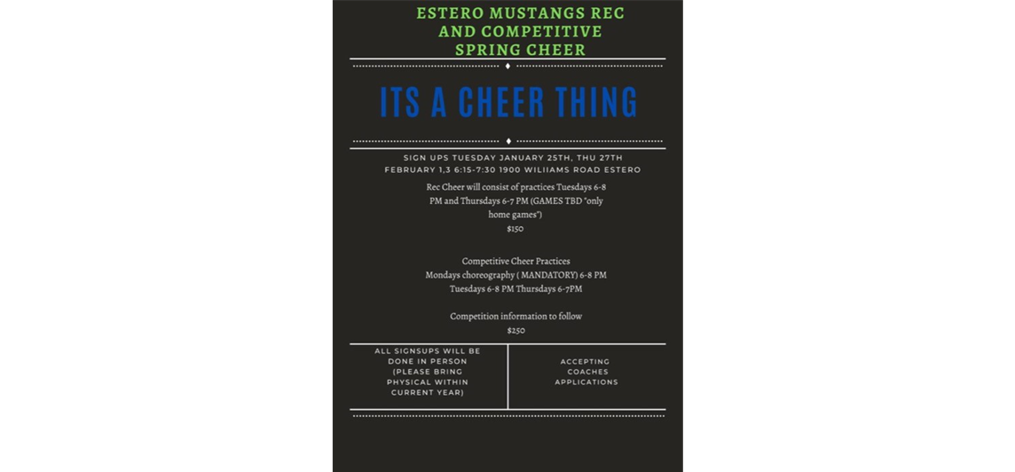 $150 Recreational Cheer/$250 Competitive Cheer